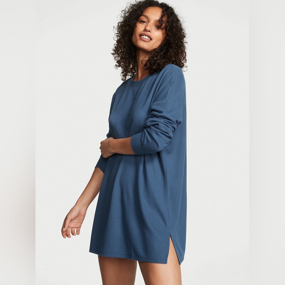 NEW Victoria's Secret 'Glow' Waffle Sleepshirt, Black Hearts, Size Medium